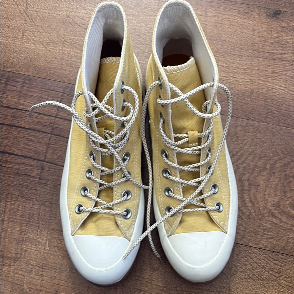 Converse Yellow and White High-Top Sneakers